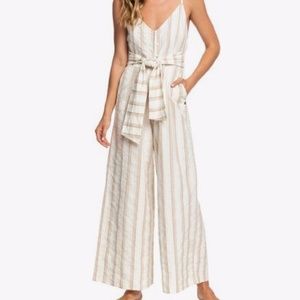 Roxy Wheel & Palms Wide Leg Jumpsuit Cream Stripe
